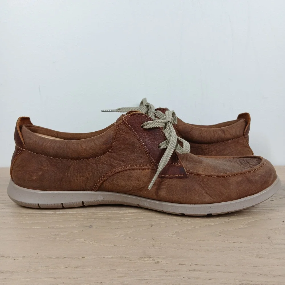 Clarks Bradley Free Loafers Men's 10.5 Brown Leather Lace Up Comfort